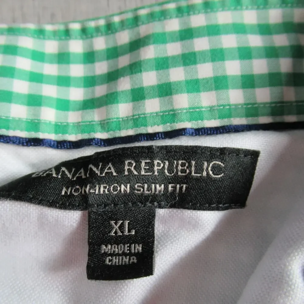 Banana Republic Shirt Mens XL Serenity Green Plaid Button Long Sleeve Preppy